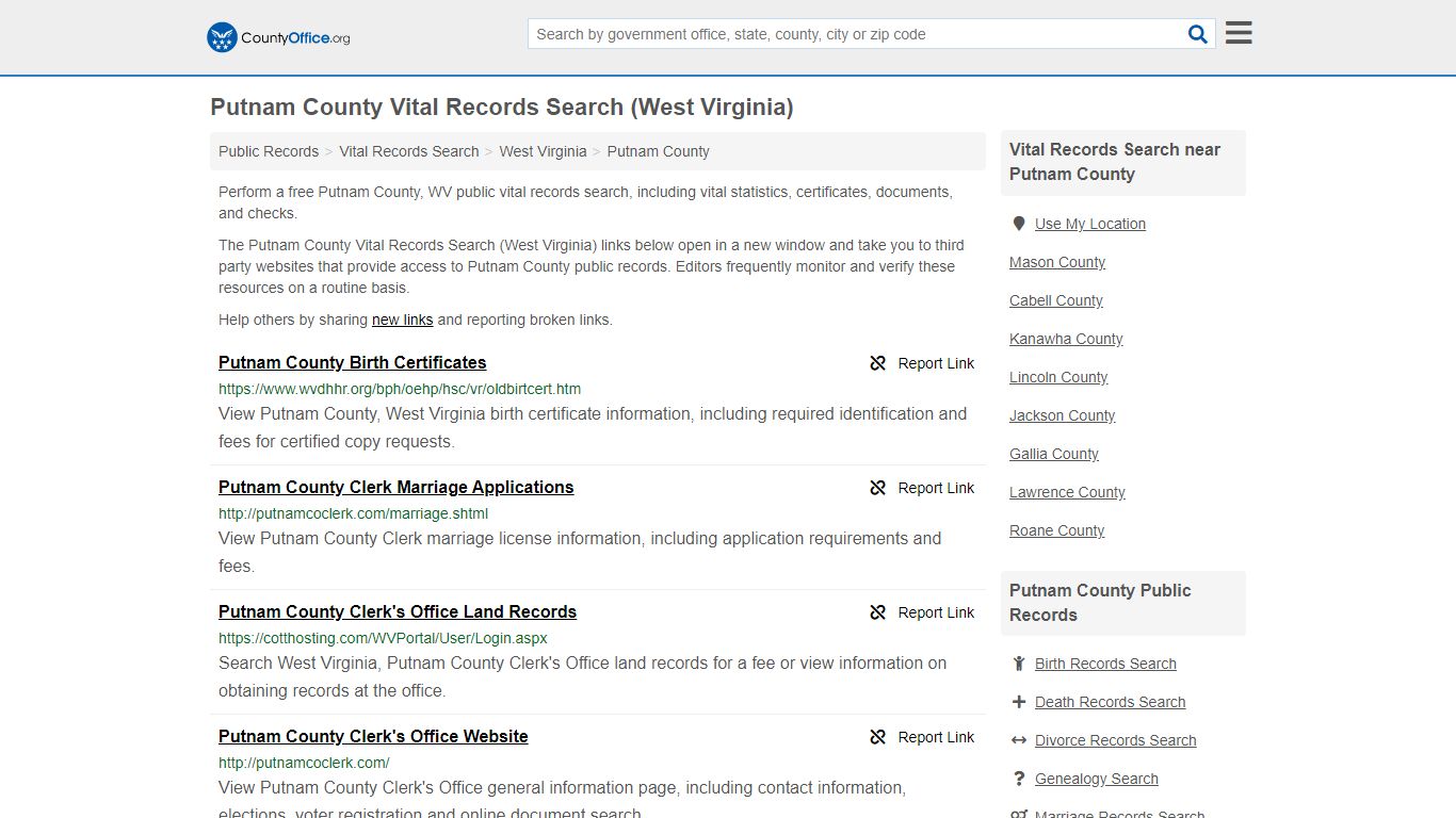 Vital Records Search - Putnam County, WV (Birth, Death ...